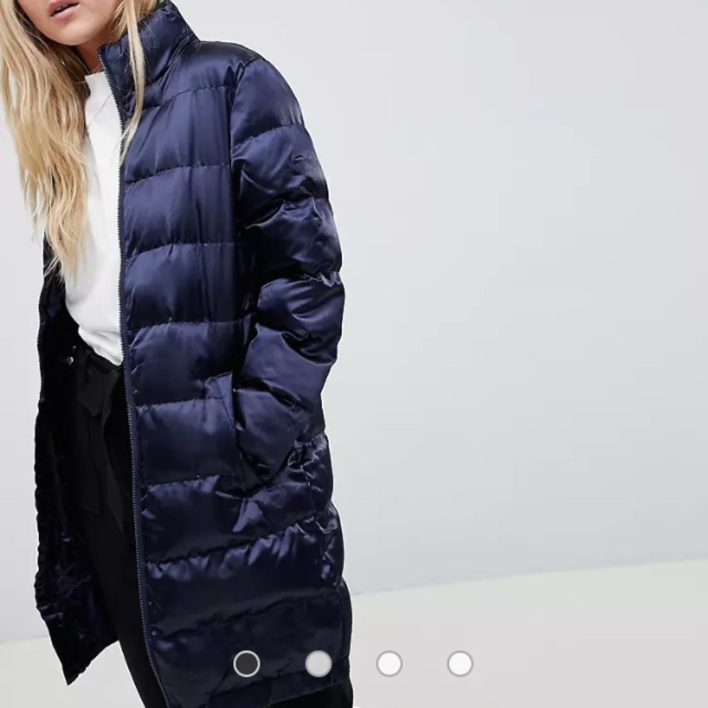 ASOS Blendshe Longline Sateen Puffer Coat in Navy NWT